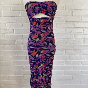 Ramy Brook Savvy Dress XS Abbey PM Strapless Ruched Cutout Midi NWT